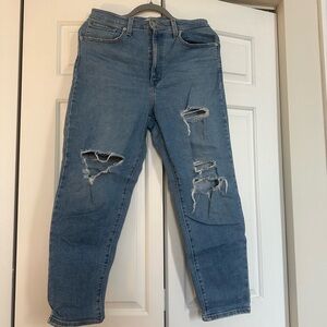 Blue Boyfriend Jeans with Distressed Details